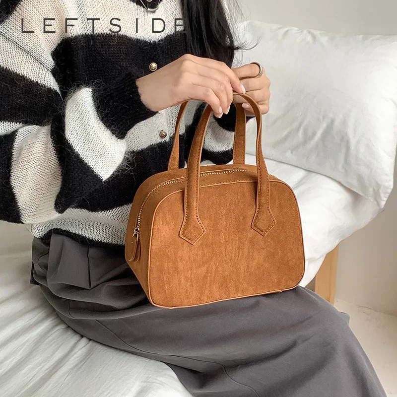 LEFTSIDE Retro Design Fashion Women Small Suede Handbag 2023 Winter Solid Color Underarm Bags Females Shoulder Bags Bolsas