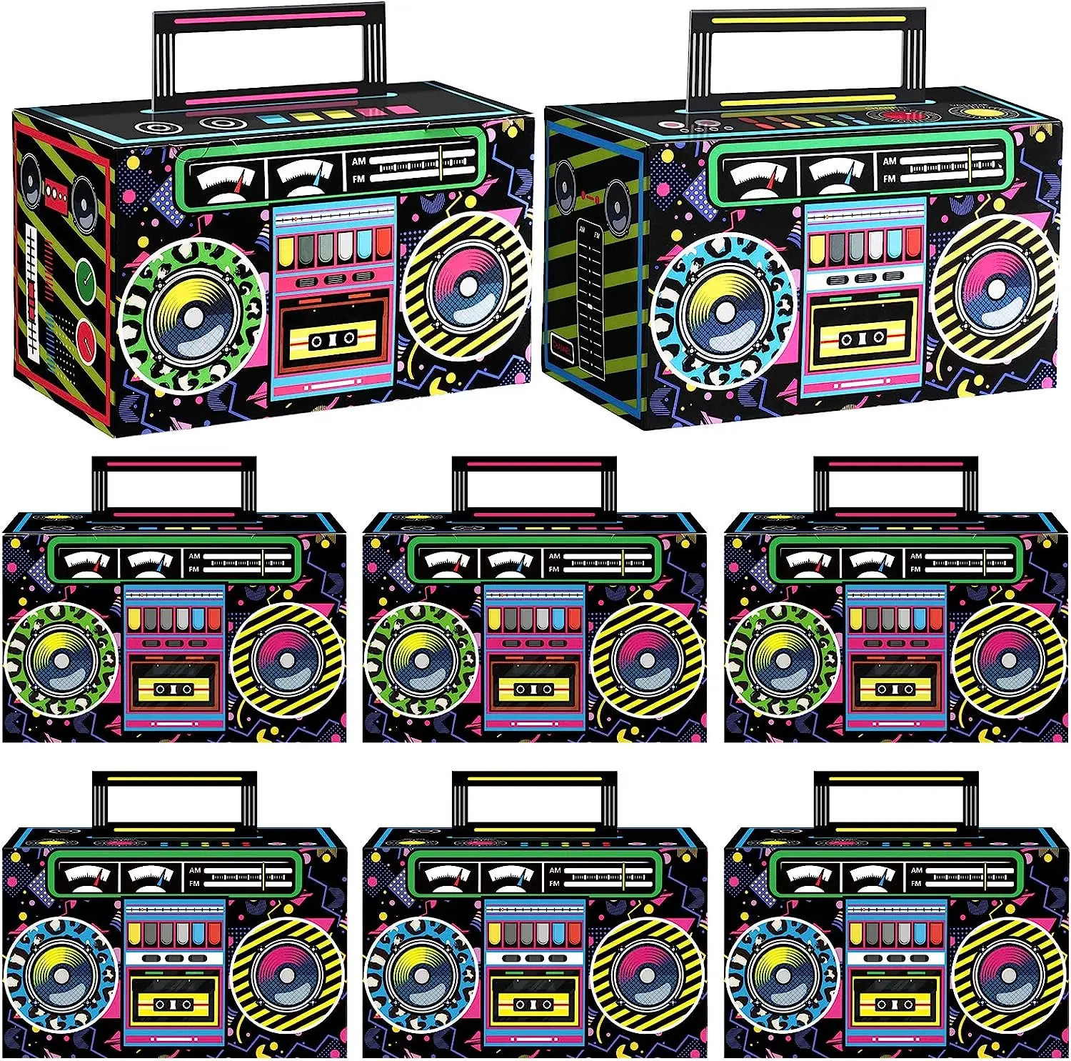 12pcs New Candy Box Eco-friendly Disco Party Decorations Novelty Boom Box Party Favors Gift 70/80/90s Hip Hop Music Glow Party