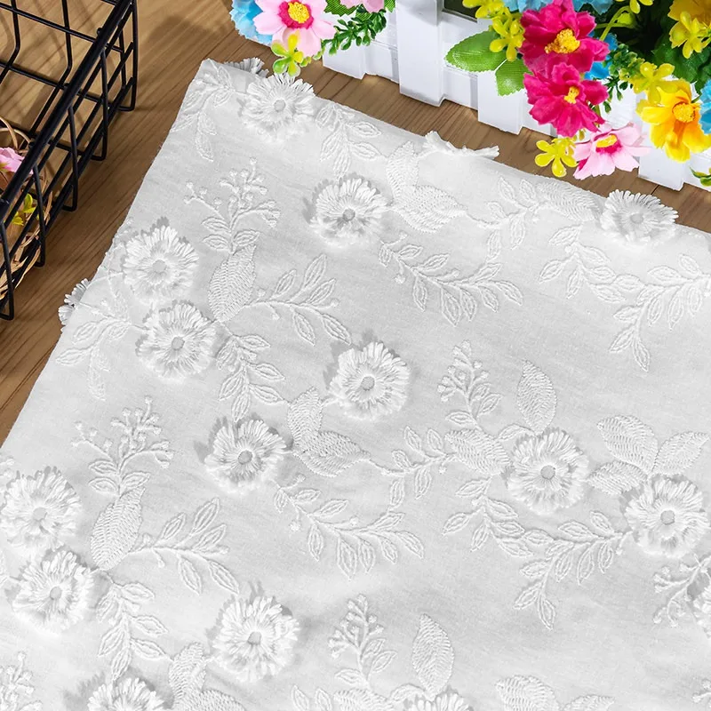 New Milk Silk 3D Embroidery Cotton Fabric Full Width 138CM for Hanfu Curtain Dress Sewing Supplies