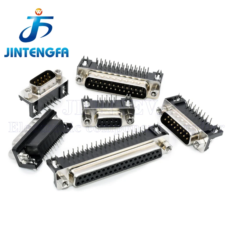 5PCS DR9 DR15 DR25 DR37 Female Male Right Angle Welded D-Sub Connector RS232 Serial Port Adapter 90 Degree 9/15/25/37 Hole Pin