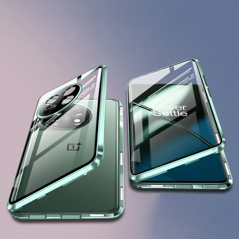 

Metal Magnetic Phone Case For Oneplus 11 15 13S 12 15R 12R 15R 13R Cover Cases Double Sided Tempered Glass Full Lens Protection