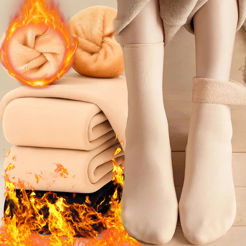 Black Skin Warm Women Socks Thicken Thermal Winter Socks Wool Cashmere Nylon Seamless Snow Sock Velvet Unisex Fashion Stockings