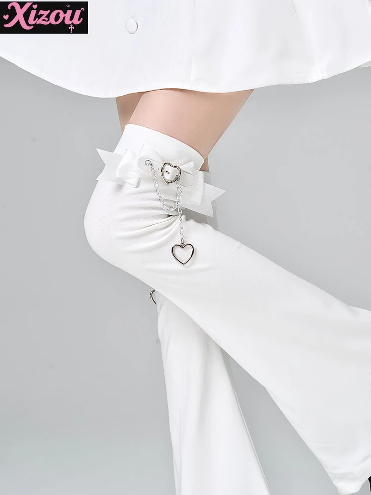Japanese JK Knee Socks Women‘s Mine Series Mass-produced Bow Chain Leg Cover Love Leather Buckle White Wide Legs Warmers Thin