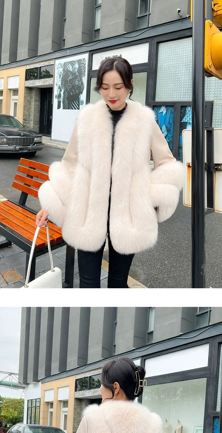 Whole Skin Fox Fur Grass Women's Mid length 2023 New Fur Integrated Sheep Skin White Duck Down Down Coat Winter