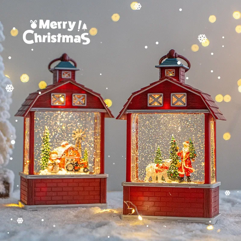 Christmas Snow Light Music Box Desktop Ornament Festive Home Decor Scene Arrangement Gift for Kids Room Party Atmosphere