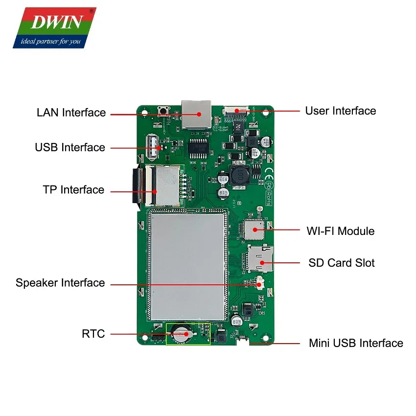 Imagem -03 - Módulo Lcd Capacitivo Embutido Dwin Sistema Android 11 Suporta Usb Wi-fi Ethernet Rtc Rs232 Porta Ttl 800x480 5