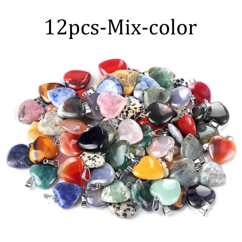 12 Stück/Packung, 16 mm, exquisiter herzförmiger Edelstein-Anhänger, natürlicher Kristall-Achat, Charms für Schmuckherstellung, DIY-Halsketten-Zubehör – Detail 3