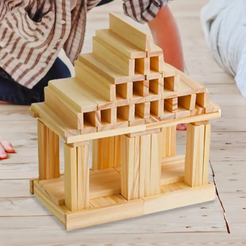 Blocchi di costruzione in legno 100 pezzi tavole di legno Set di edifici in legno giocattolo da costruzione giocattoli per bambini in legno giocattoli a motore Fine per bambini in legno