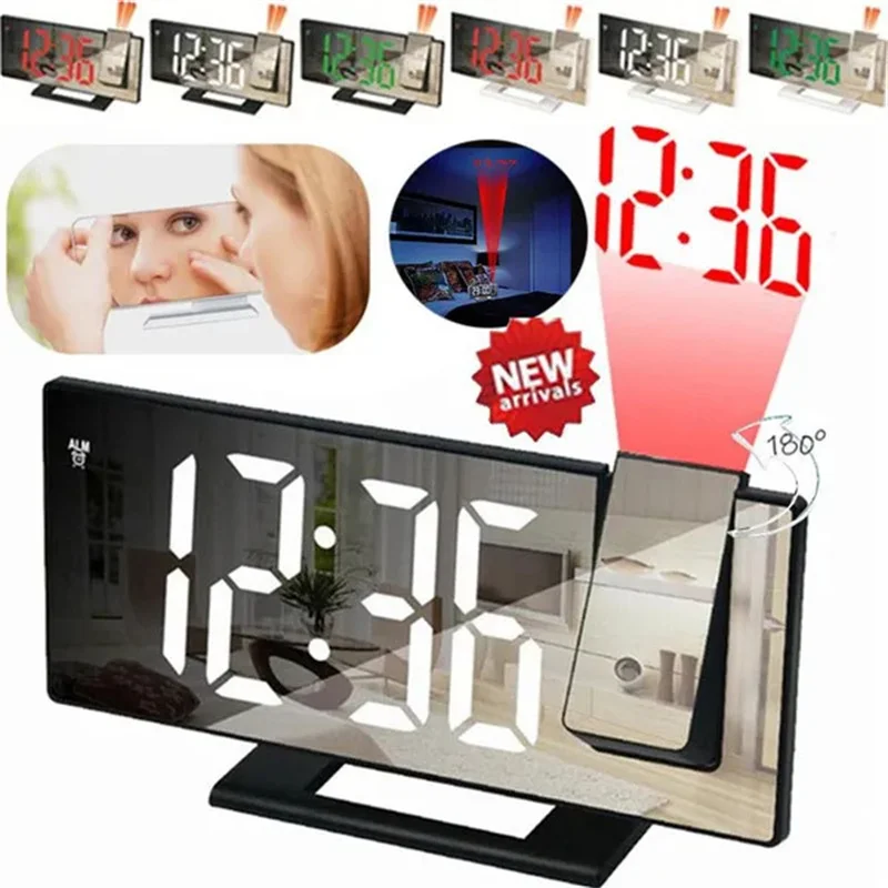 

LED Digital Alarm Clock Specular Surface Electronic Desk Clock With Projection Time Temperature Clock Bedroom Bedside Decoration