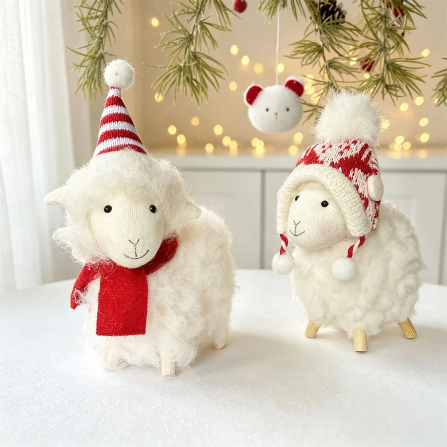 Christmas White Sheep Figurine Ornament, Soft Curly Plush Lamb Hanging Pendant, Xmas Tree Decor Holiday Gift - view 5