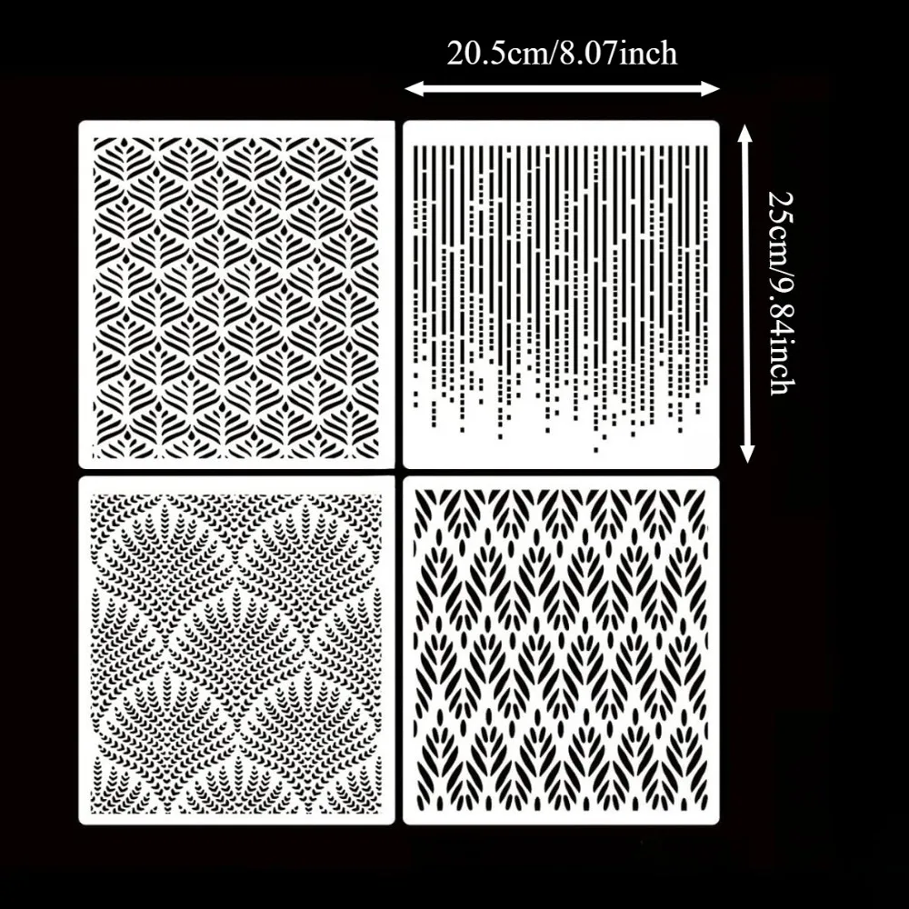 4Pcs Modern Leaf Linear Cake Spray Stencils, Geometric Texture PET Template for Cake Fondant Cookie Baking Decor