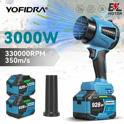 YOFIDRA 330000 RPM Borstelloze Elektrische Turbo Blower Fan 3000 W Handheld Bladblazer Stof Blazen Tool voor Makita 18 V Batterij Pins