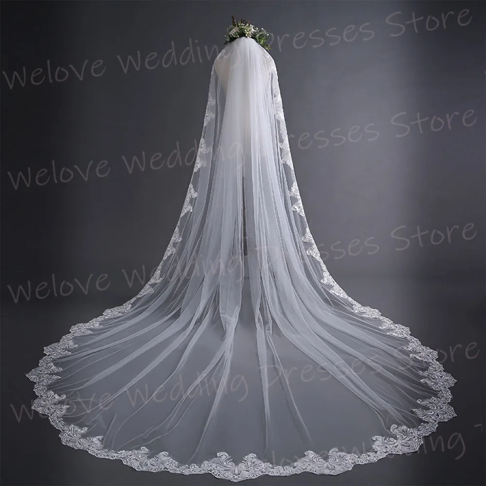 Romantic Graceful Women's Wedding Veil Fascinating Beautiful Lace Appliques New Modern Bridal Veil Cathedral Tocado Novia Boda