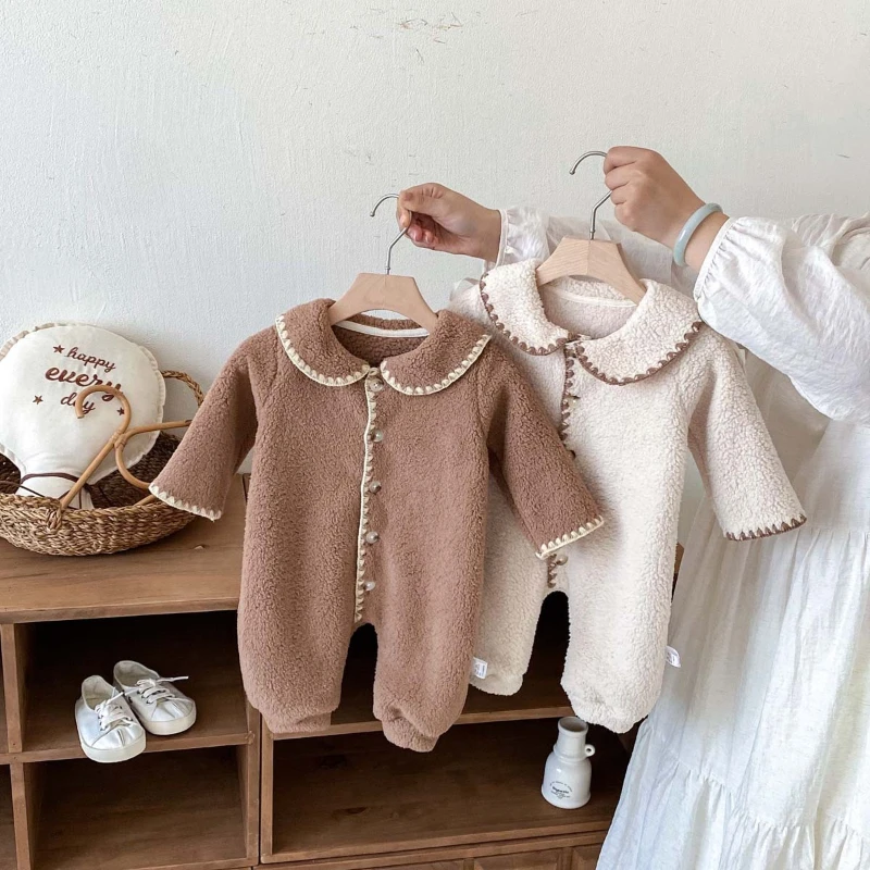 Baby Bodysuit Autumn And Winter Double-sided Fleece Children's Winter Warm Hooded Long Crawling Suit