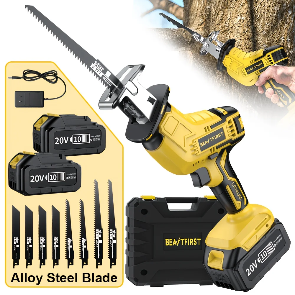 New Upgraded Cordless Reciprocating Saw with LED Light & Safety Lock.Multi-purpose for Wood Cutting, Logging And Pruning.Comes with Replaceable Blades And Toolbox.Perfect Tool Set And Great Gift for Men.Handheld Rechargeable Electric Saw