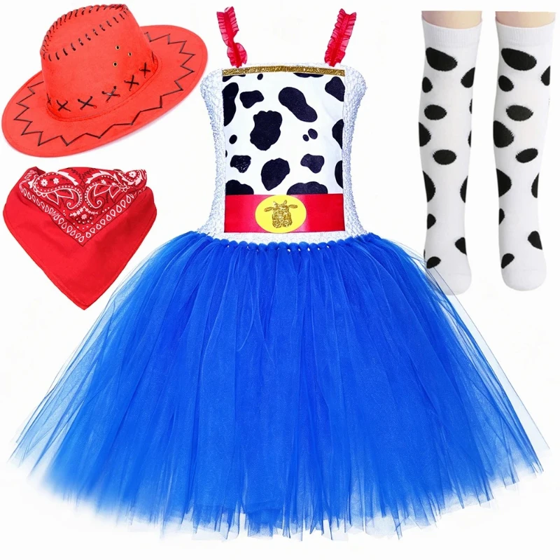 Western Cowgirl Themed Fluffy Tulle Ball Gown Kids Inspired Cosplay Dress Girls Halloween Carnival Birthday Stage Party Outfit