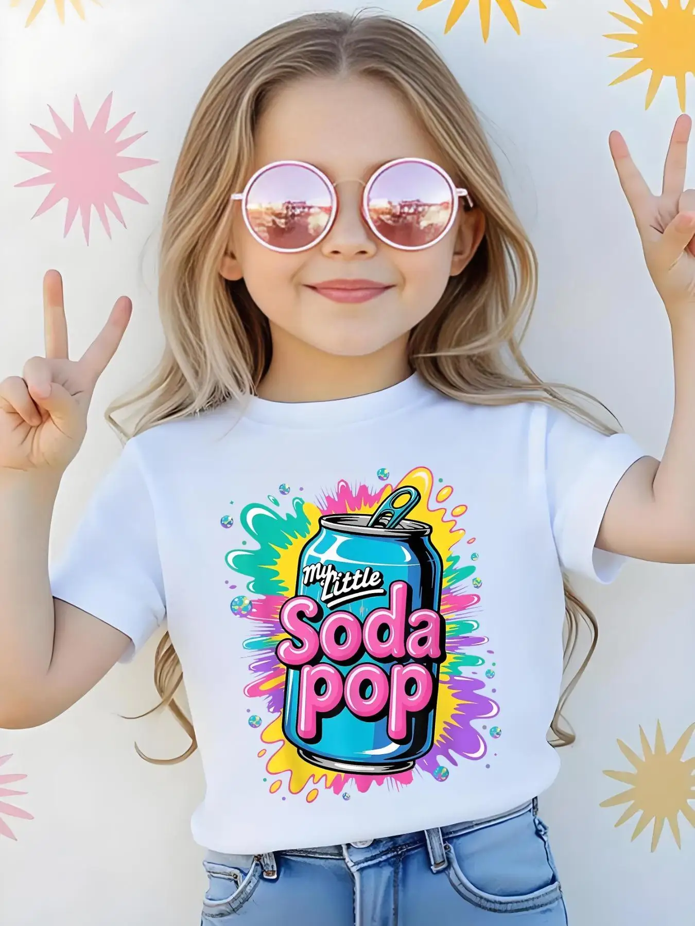 Camiseta de Manga Corta para Niñas, Estilo 2026, con Estampado de Lata de Refresco, Diseño Deportivo Informal, Estilo K-Pop