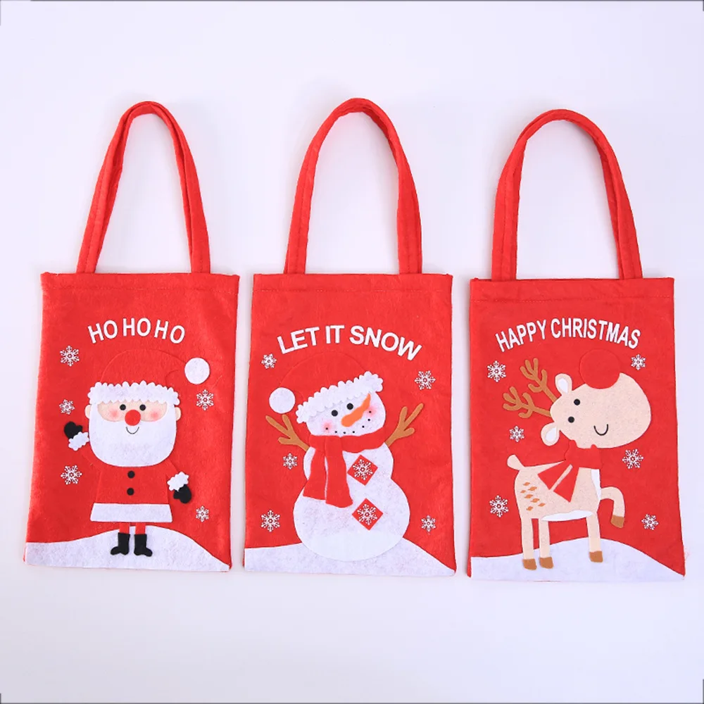 10pcs Large  Gift Bag Reusable Handle Bags Santa Claus Reindeer Snowman for Holiday Xmas Event Party Decoration Wedding Festival