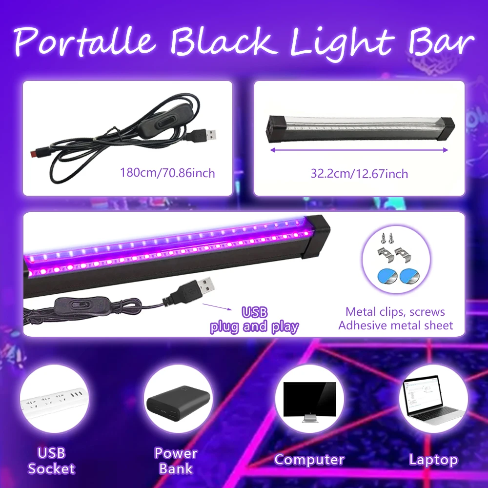 8W الأشعة فوق البنفسجية الضوء الأسود 395nm UVA الجافة مسمار ضوء كاشف الفلورسنت زينت الضوء الأسود لعيد الهالوين عيد الميلاد