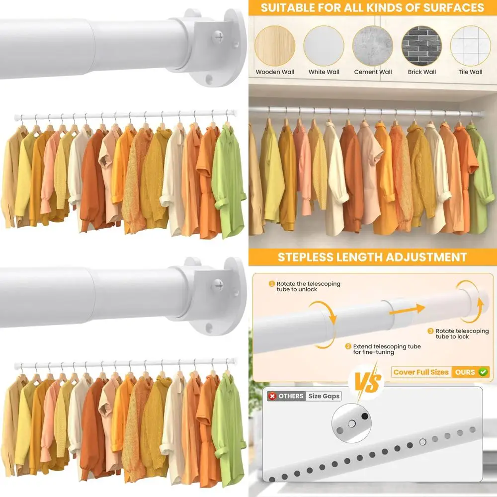 

Регулируемая металлическая штанга для шкафа 17-84 дюйма, сверхпрочная, матовый белый цвет, для подвешивания одежды в различных помещениях