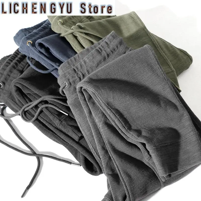 Autumn and Winter New Men's Fashion Simple Sweatpants Thick Heavy Weight Elastic Waist Drawstring Sports Casual Pants