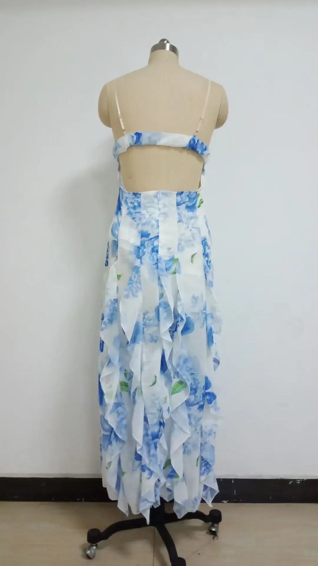 Fmxires Zomer Nieuwe 2025, Vrouwen Sexy V-hals Backless Bloem Chiffon Maxi Jurken Jurk Split Celebrity Uitgesneden Strand Maxi Jurk