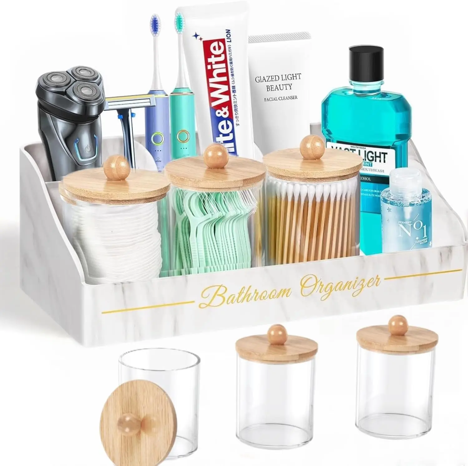 

Держатели для зубных щеток, держатели для зубных щеток для ванной комнаты с 6 слотами для хранения большой емкости и 3 держателями Qtip — прочные для ванной комнаты C