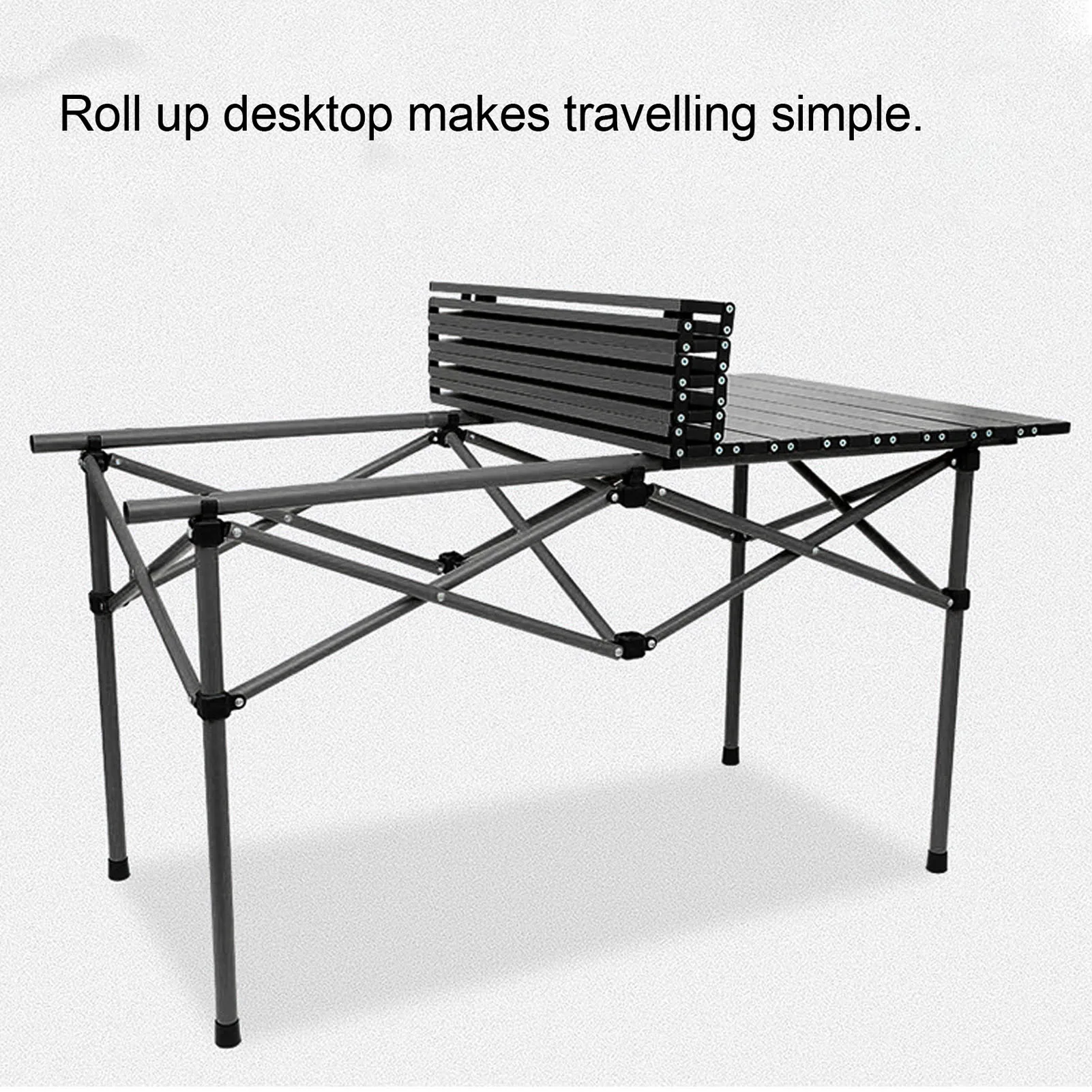 Folding Camping Table Carbon Steel Spacious Storage Basket 47.24in Portable Roll Up Outdoor Table with Carrying Bag for Indoor image 3
