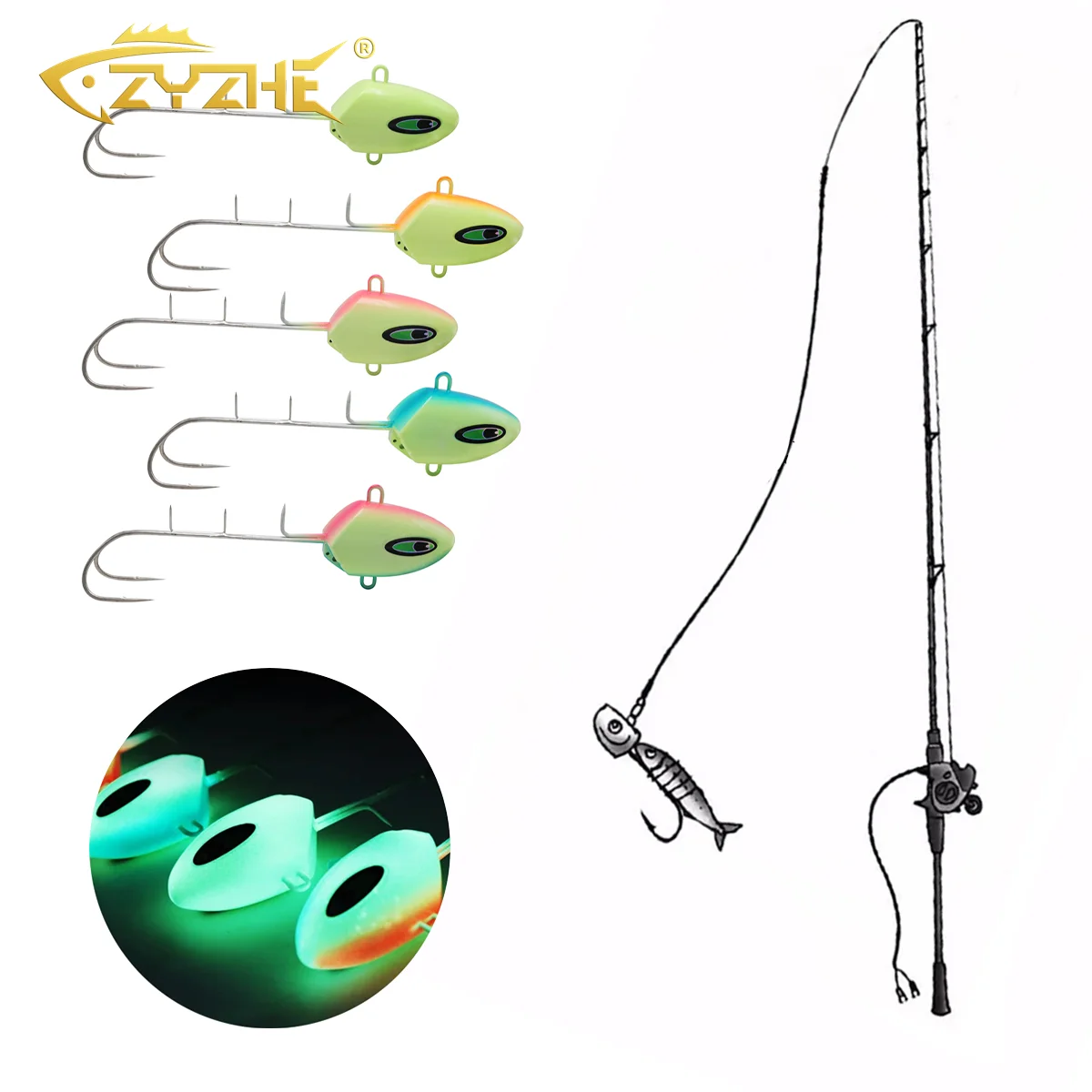 

ZYZ Luminous JIG Head Sea Fishing Hooks 100G-350G Double Hook With Fishing Bait Stinger Spikes Saltwater Hairtail Fishhooks