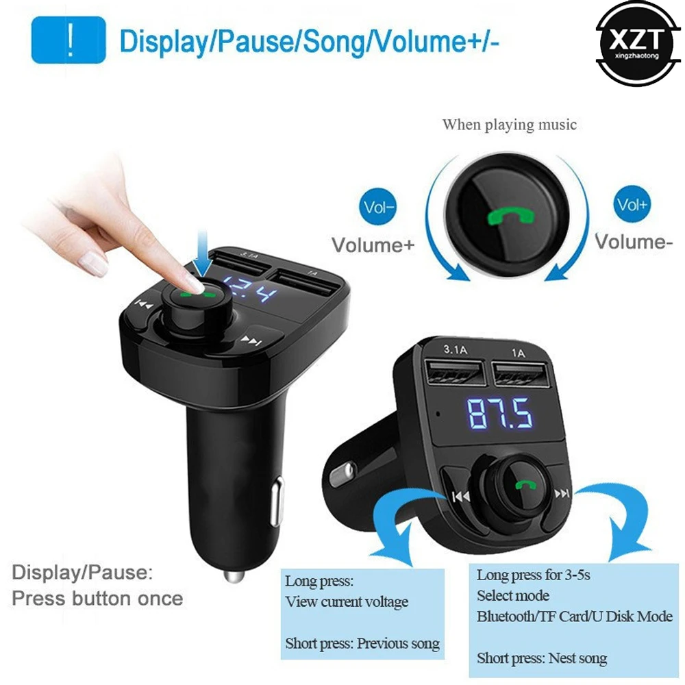 X8 Car FM Transmitter BT4.0 for Car Radio Receiver / Audio Adapter with Dual USB TF Car MP3 Receiver Hands-Free TF Reader