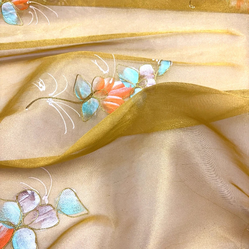 

Мягкая прозрачная шелковая ткань с цветочным принтом, изящная опаловая шелковая ткань для самостоятельного женского летнего платья, одежда, шаль 100X110 см