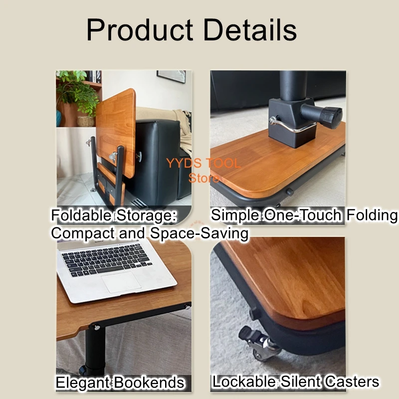 Rubber solid wood lifting computer desk, movable learning desk, home folding edge desk, office desk