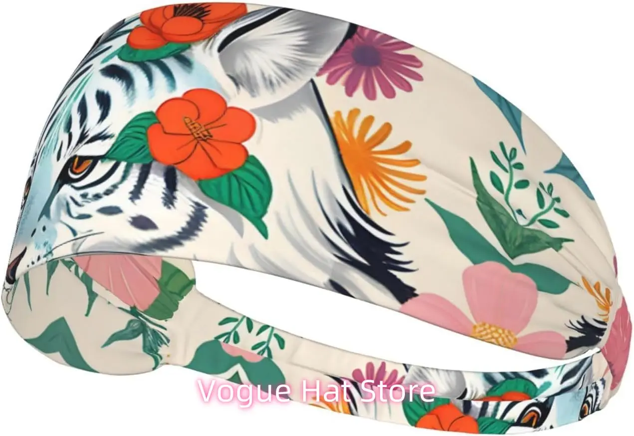 

Elastic Exercise Headband, Outdoor Sports Elastic Headband, Fitness, Yoga, Running, Cycling Cute White Tiger Pattern