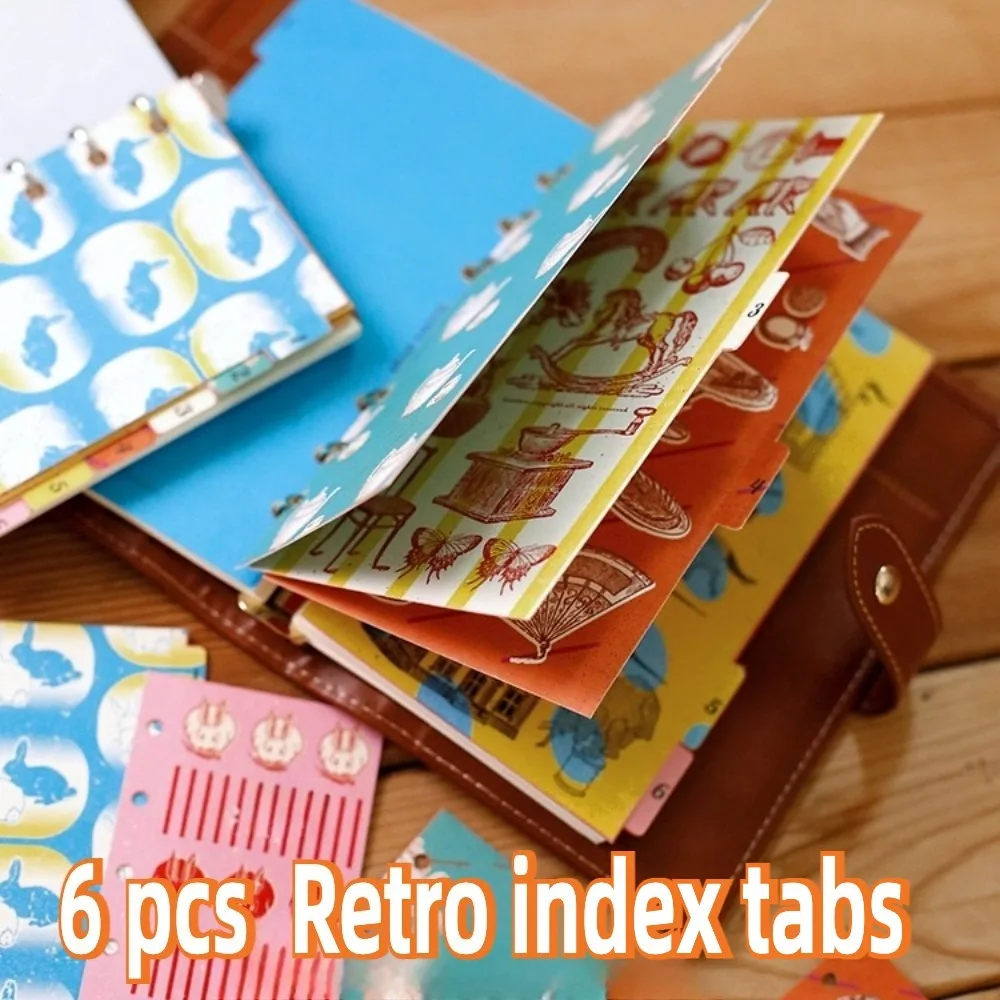 A6 A7 M5 Vintage Loose-leaf Binder Dividers Waterproof Side Sealed Plastic Index Tabs Colorful Pattern Planner Separator Pages