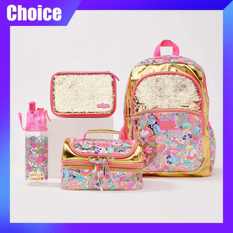 Smiggle 20th Anniversary Golden Glitter Series Backpack Cartoon Cute Children Schoolbag Large Capacity Student Bag Gift Girl Kid