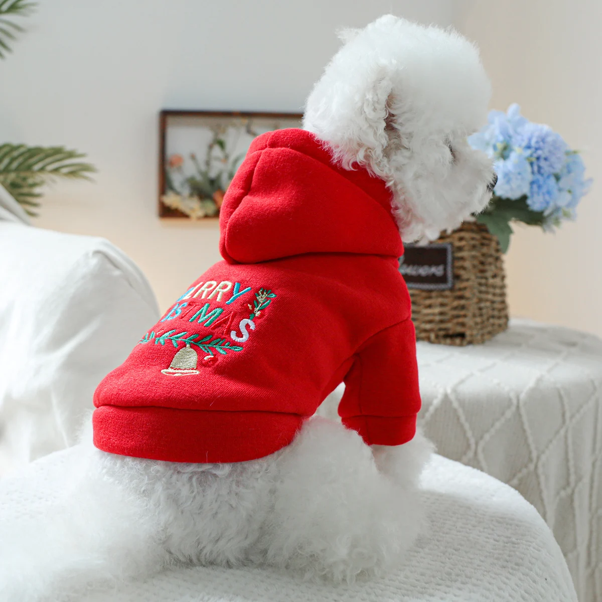 1PC Pet Clothing Christmas Bell Hooded Hoodie Red Spring and Autumn Hoodie Coat Suitable for Small and Medium sized Dogs