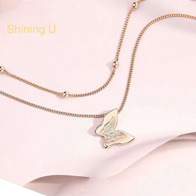 

Ожерелье-бабочка из стерлингового серебра 925 пробы с блестящим U для женщин, ювелирный подарок