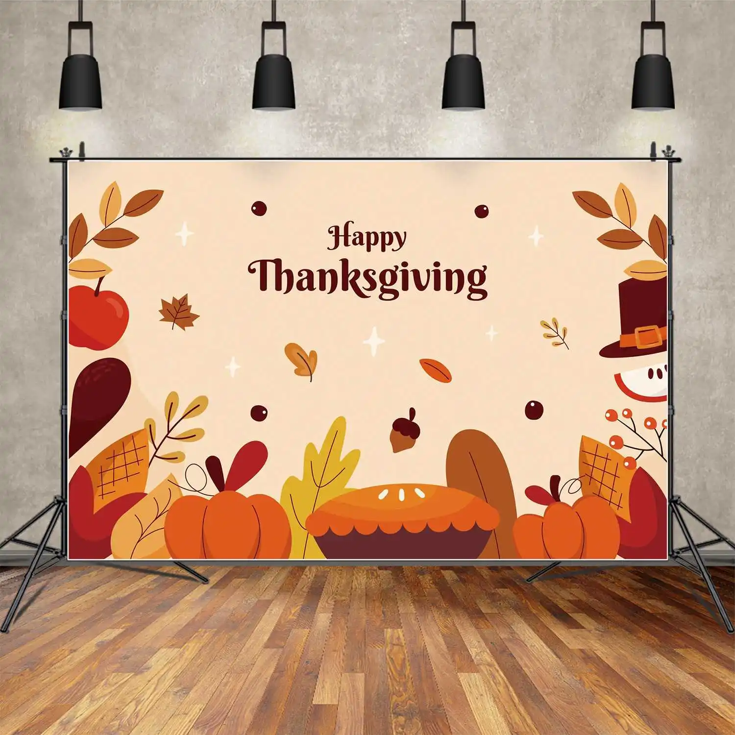 MOON.QG Backdrop Happy Thanksgiving Decoration Background Autumn Harvest Pumpkin Corn Bean Leaves Party Props Photo Booth Banner