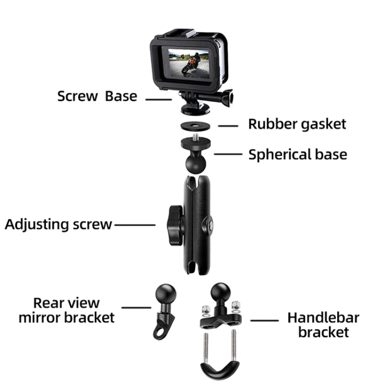 360° Motorcycle Bike Camera Holder Handlebar Mount Bracket 1/4 Metal Stand for GoPro Hero 13 12 11 10 9 8 7 5 DJI Action Cameras