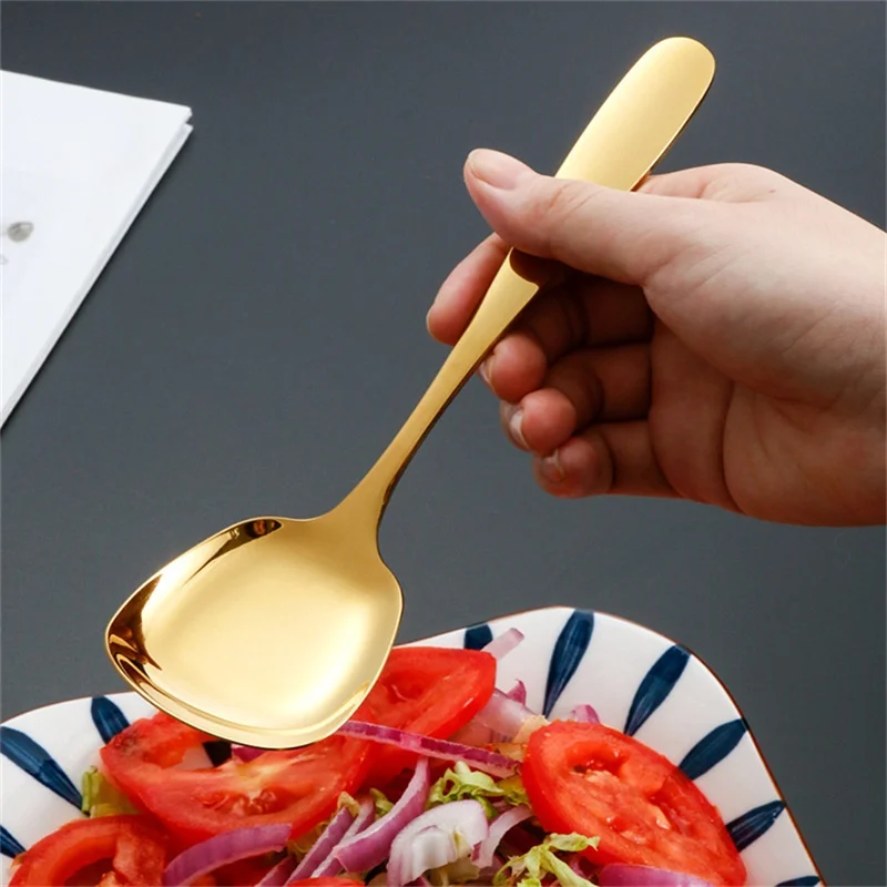 Stainless Steel Square Kitchen Spoon Flat Rice Spoon Dessert Ice Cream Serving Shovel Tableware