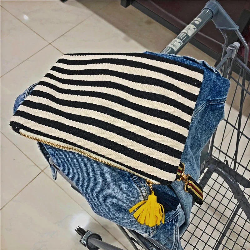 Cosmetic Bag Women Striped Makeup Case Organizer Korean Tassel Cosmetic Pouch Necesserie Travel Toiletry Bag Canvas Beauty Case