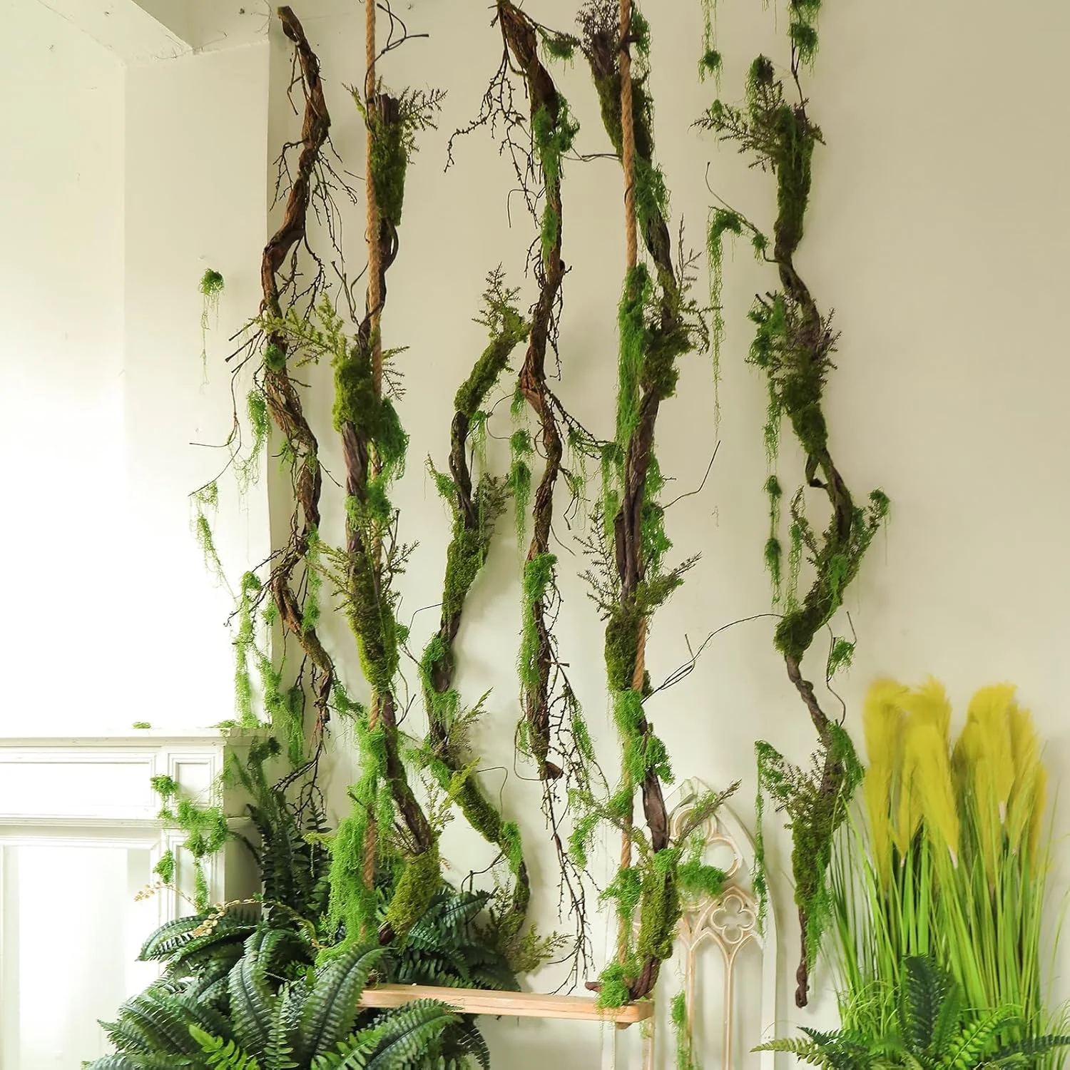 Artificial Wilted Rattan Branches with Moss Fake Ivy Plants for Wall Hanging Gardens Home Indoor Outdoor Desktop Landscaping