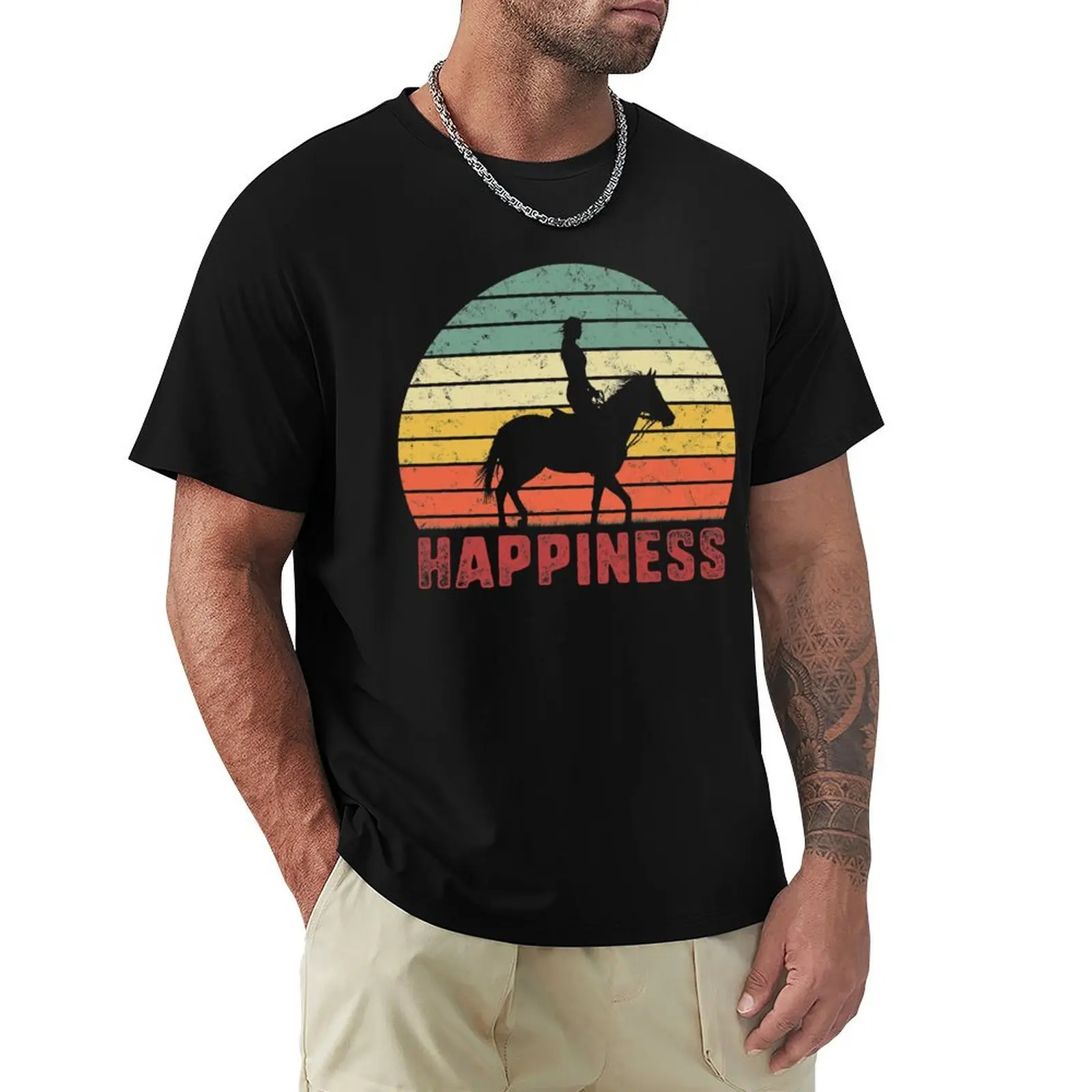

Horse Happiness I Love My Horses Racing Riding Equestrian Vintage Sunset Gift For Girls Women T-Shirt