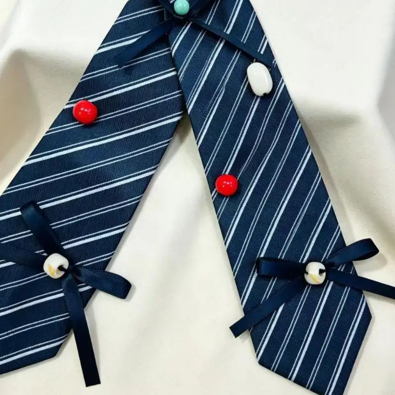 Blue White Patterned Kids Tie Ready-Knot School Neckwear with Ornament Ribbon Trim and 30 Child-Sized Polyester Design for Stage