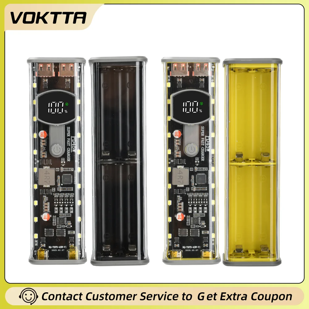 PD 45W Super Fast Charging Battery Box Transparent Rechargeable Case Weldless 8pcs 18650 Battery Case With Outdoor Light
