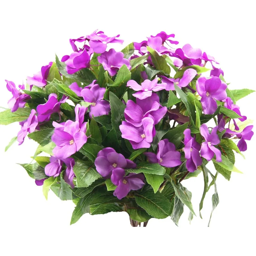 

3PCS Artificial Flowers Outdoor Impatiens Bouquet for UV Resistant Silk Impatiens Flowers Purple for Patio Lawn Garden Outdoors