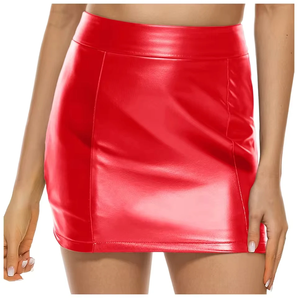 Pencil Bodycon Faux Leather Skirt Women Basic High Waisted Mini Short Skirt Woman Korean Elastic Waist Midi Skirt