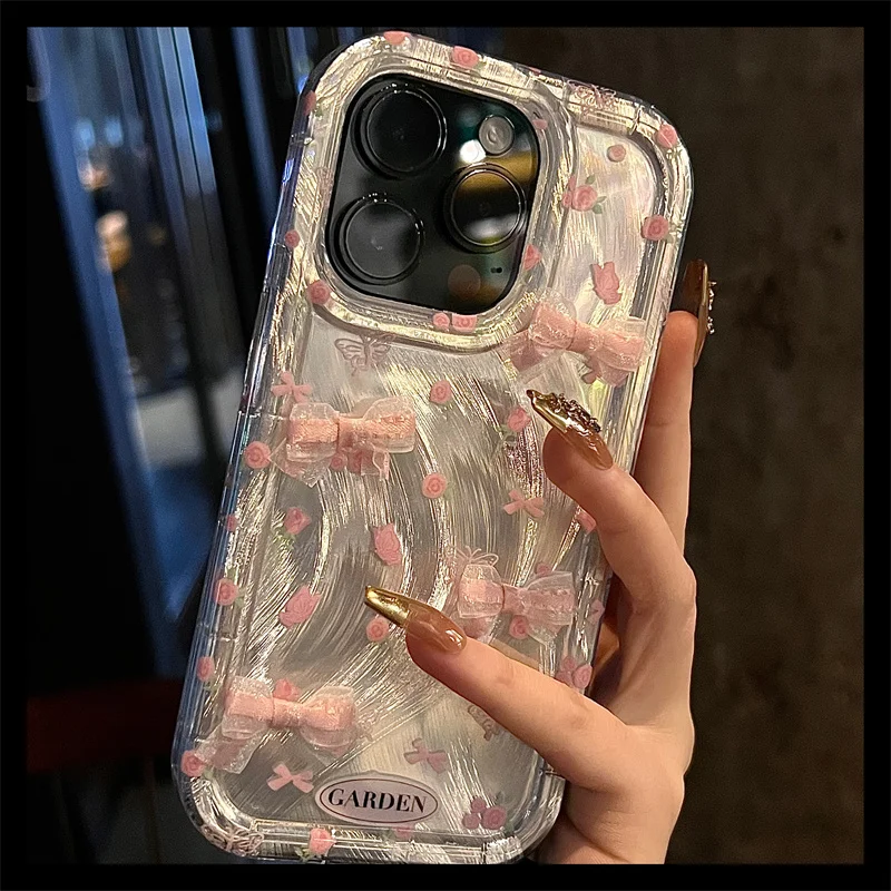 

[Высокое качество] Кружевной бант для Apple 16, чехол для телефона, новый для iphone 14 15 16 pro, силиконовый чехол с защитой от запаха, полный чехол Pro Max для Pro