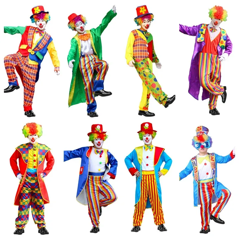 

Halloween circus clown costume Stage performance masquerade party Magician adult male costume with hair gloves