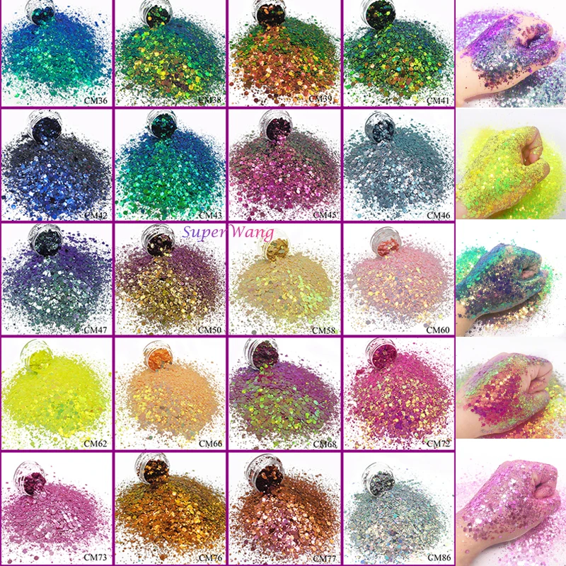 1Kg Hexagon Mix Size Changing Color Eye Face Crafts Nail Art Chameleon Sequins Glitter For Chunky Tumbler Epoxy Resin